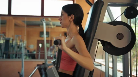Chest Machine Training With Long Breath Stock Footage 279915763