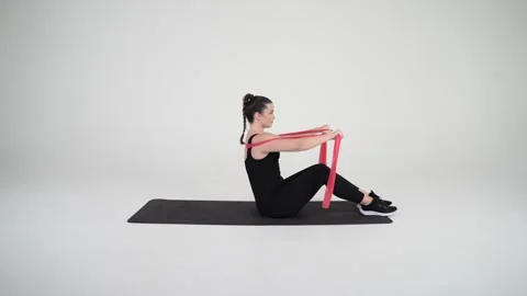 Chest press with band Stock Footage 314192467