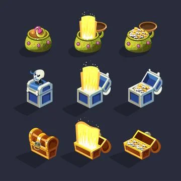Chest Set for Game Resource. Vector Stock Illustration