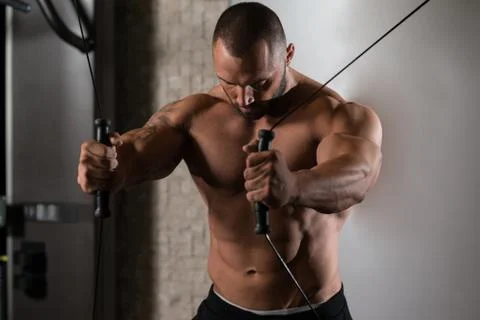 Chest Workout Cable Crossover Stock Photos