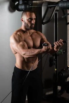 Chest Workout With Cables Stock Photos
