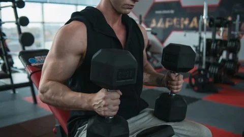 Chest workout with dumbbells Stock Footage 82355791