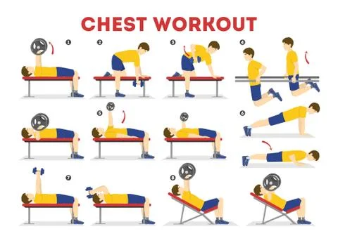Chest workout set. Collection of exercise for arm 스톡 일러스트