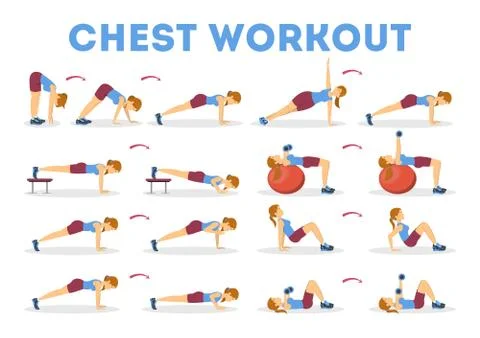 Chest workout set. Collection of exercise for arm 스톡 일러스트