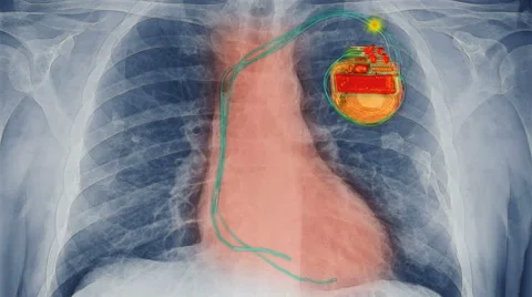 Chest x-ray with pacemaker with  simulated electrical discharge Stock Footage 64803928