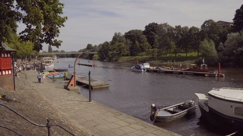 Chester &amp; River Dee In Summer. 4K Stock Footage 107336690
