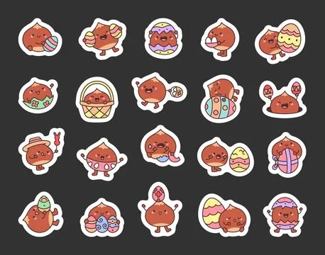 Chestnut easter set featuring adorable characters Stock Illustration