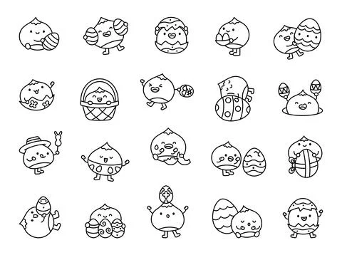 Chestnut easter set featuring adorable characters Stock Illustration