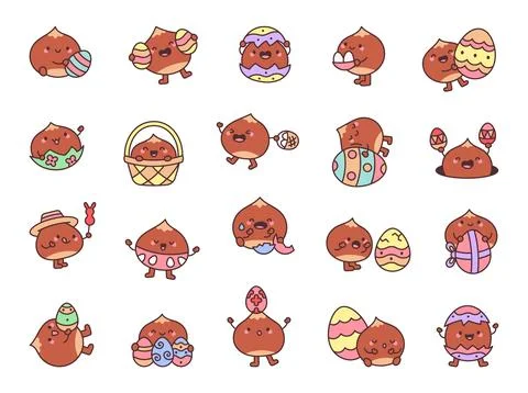 Chestnut easter set featuring adorable characters Stock Illustration