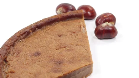 Chestnut flour cake with fruit Stock Footage 141075567