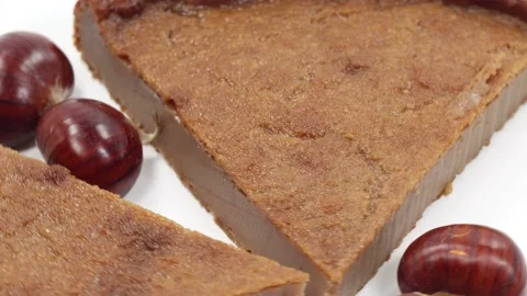 Chestnut flour cake with fruit Stock Footage 141075684