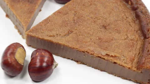 Chestnut flour cake with fruit Stock Footage 141075855