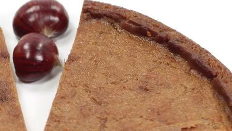 Chestnut flour cake with fruit Stock Footage 141075894