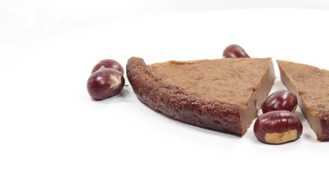 Chestnut flour cake with fruit Stock Footage 141076017