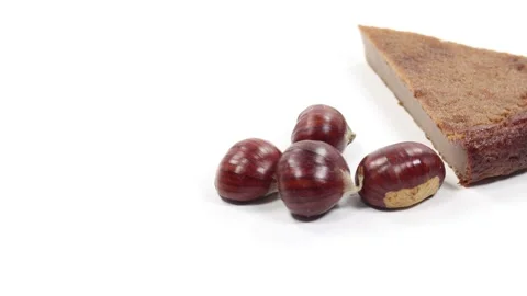 Chestnut flour cake with fruit Stock Footage 141076112