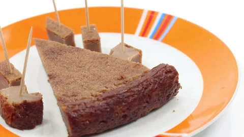 Chestnut flour cake with fruit Stock Footage 141076205