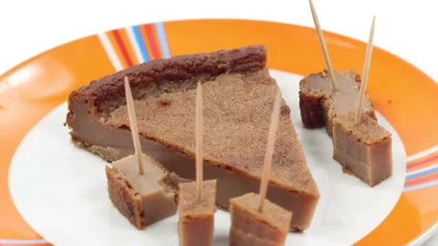 Chestnut flour cake with fruit Stock Footage 141076298