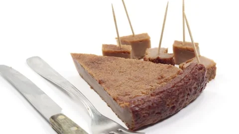 Chestnut flour cake with fruit Stock Footage 141076420