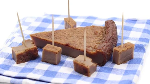 Chestnut flour cake with fruit Stock Footage 141076507