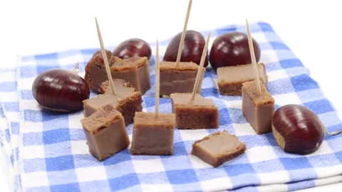 Chestnut flour cake with fruit Stock Footage 141076599