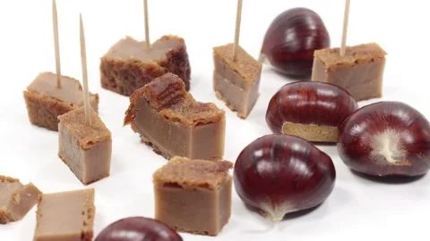 Chestnut flour cake with fruit Stock Footage 141076667