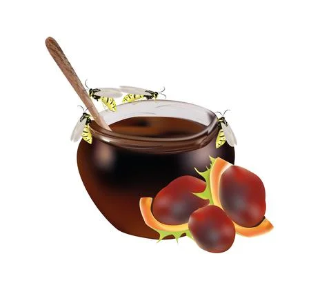 Chestnut honey with bee Illustrazione stock