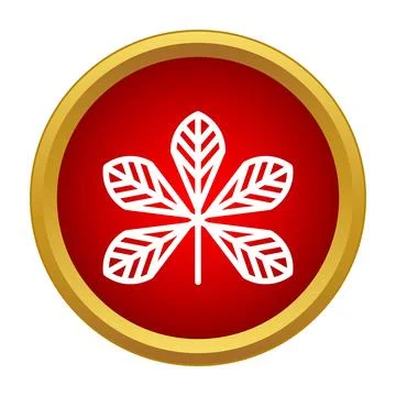Chestnut leaf icon on red gold medal button Stock Illustration