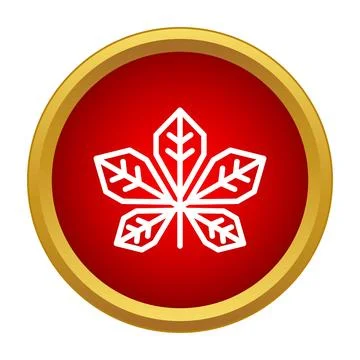 Chestnut leaf outline icon in red gold circle Stock Illustration