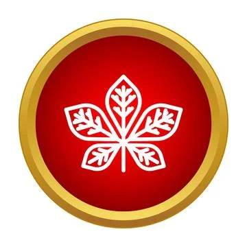 Chestnut leaf outline icon in red gold button Stock Illustration