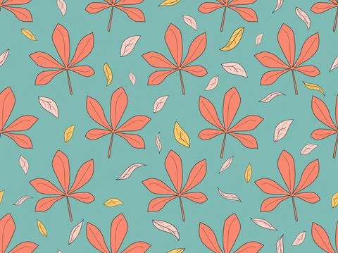Chestnut leaves seamless pattern. Falling autumn leaves. Design for wrapping Stock Illustration