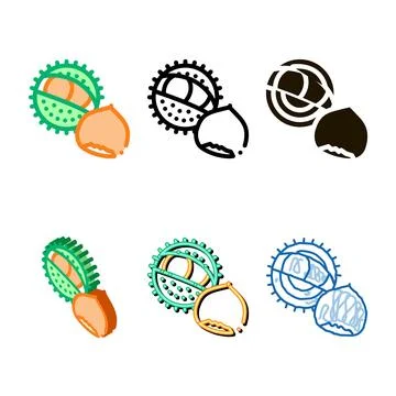 Chestnut nut icon mix vector outline Stock Illustration