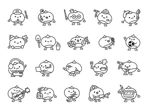 Chestnut professions cartoon set Stock Illustration