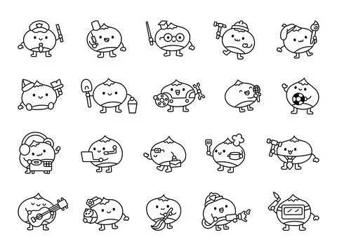 Chestnut professions cartoon set Stock Illustration