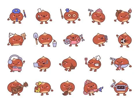 Chestnut professions cartoon set Stock Illustration