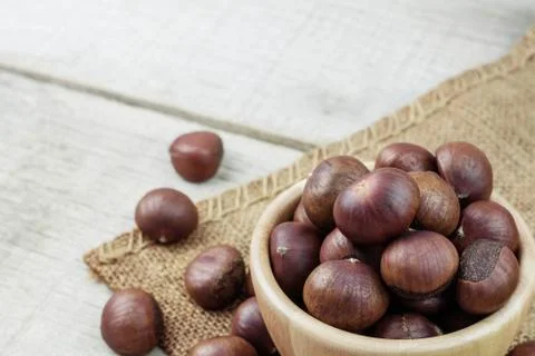 Chestnut on a sack. Foto stock
