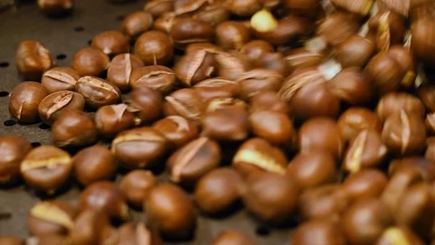 Chestnuts being stirred while frying Video stock 105667975