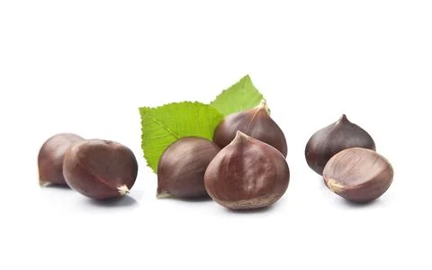 Chestnuts with leaves Stock Photos