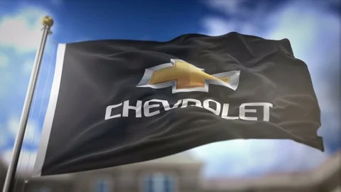 Chevrolet Flag Waving Slow Motion 3D Rendering Blue Sky Background - Editor.. Stock Footage 75651618