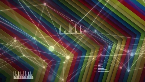 On chevron color shift, network nodes pulsing, lines redrawing, equalizer bars Stock Footage 334744332