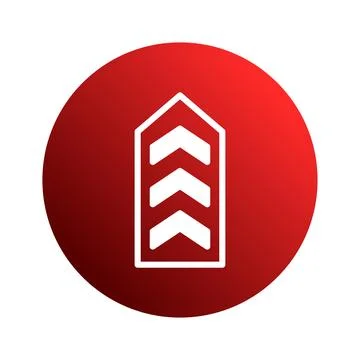 Chevron geometric shape within a red circle, symbolizing upward movement, p.. Illustrazione stock