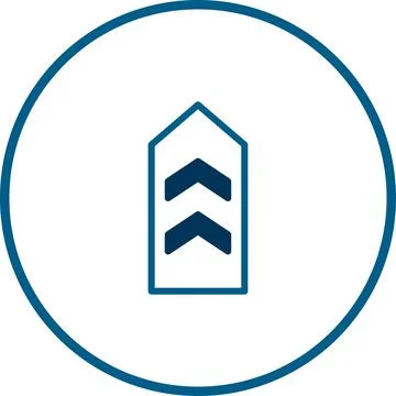 Chevron icon in blue circle representing promotion or direction, simple and.. Ilustración de archivo