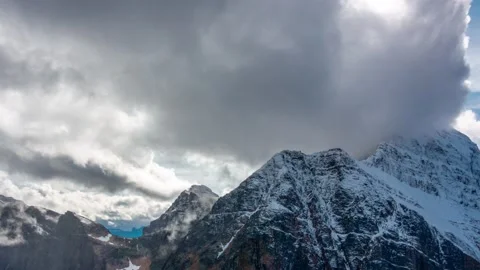 Chevron Mountain Snow Clouds Cropped Jasper Time Lapse 4K Stock Footage 134220066