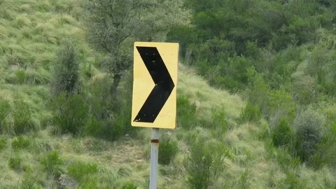 Chevron Right Sign On The Mountain Road Stock Footage 343235812