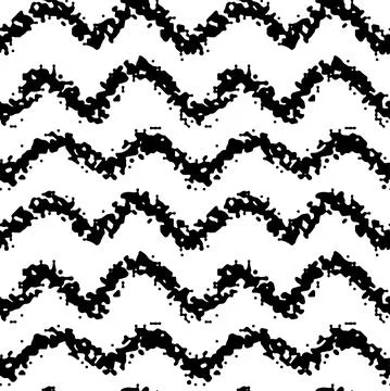 Chevron zigzag line black and white hand drawn simple ink brush stroke seamle Stock Illustration