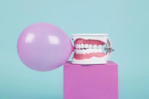 Chewing gum bubble tooth Stock Photos