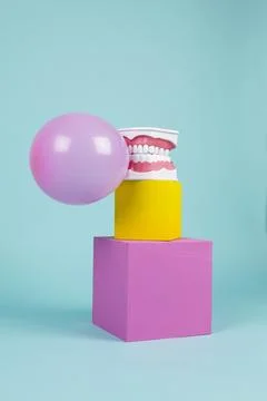 Chewing gum bubble tooth Stock Photos