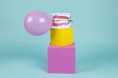 Chewing gum bubble tooth Stock Photos