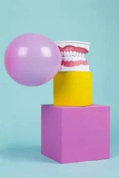 Chewing gum bubble tooth Stock Photos
