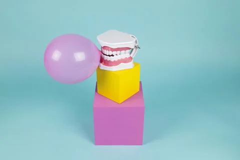 Chewing gum bubble tooth Stock Photos