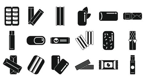 Chewing gum icons set. Different types of chewing gum, highlighting the varie Stock Illustration